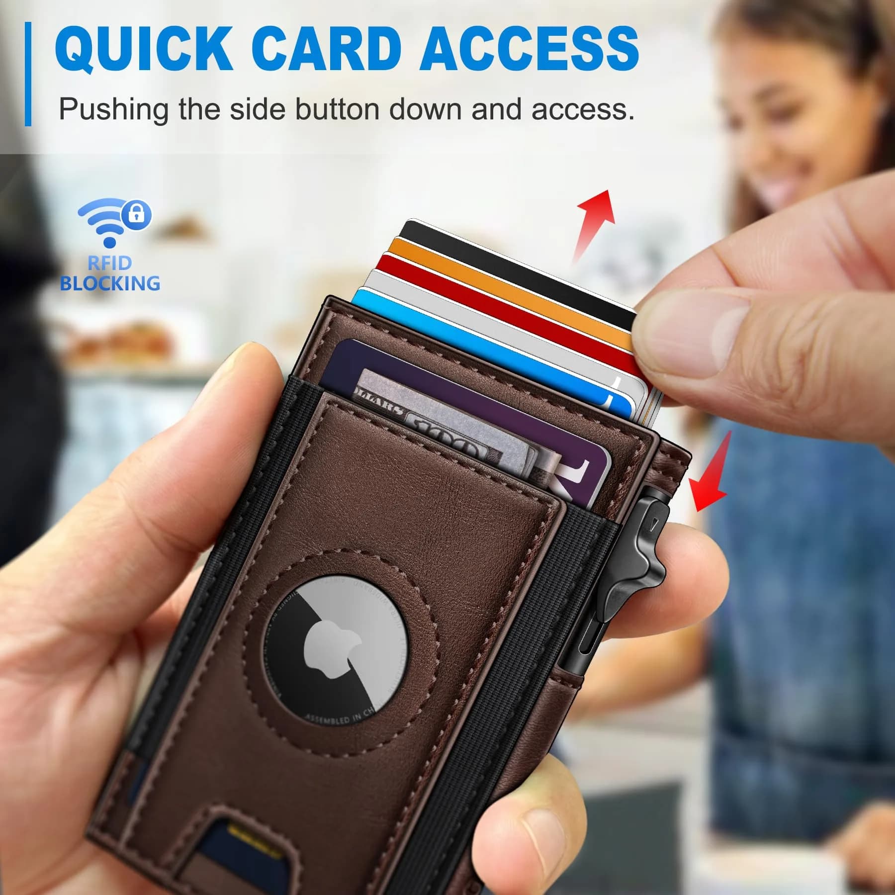 miyozi Airtag Wallet for Men, Slim Pop Up Credit Card Holder RFID Blocking Mens Minimalist wallet for 7-9 Cards ID Window thumbnail 6