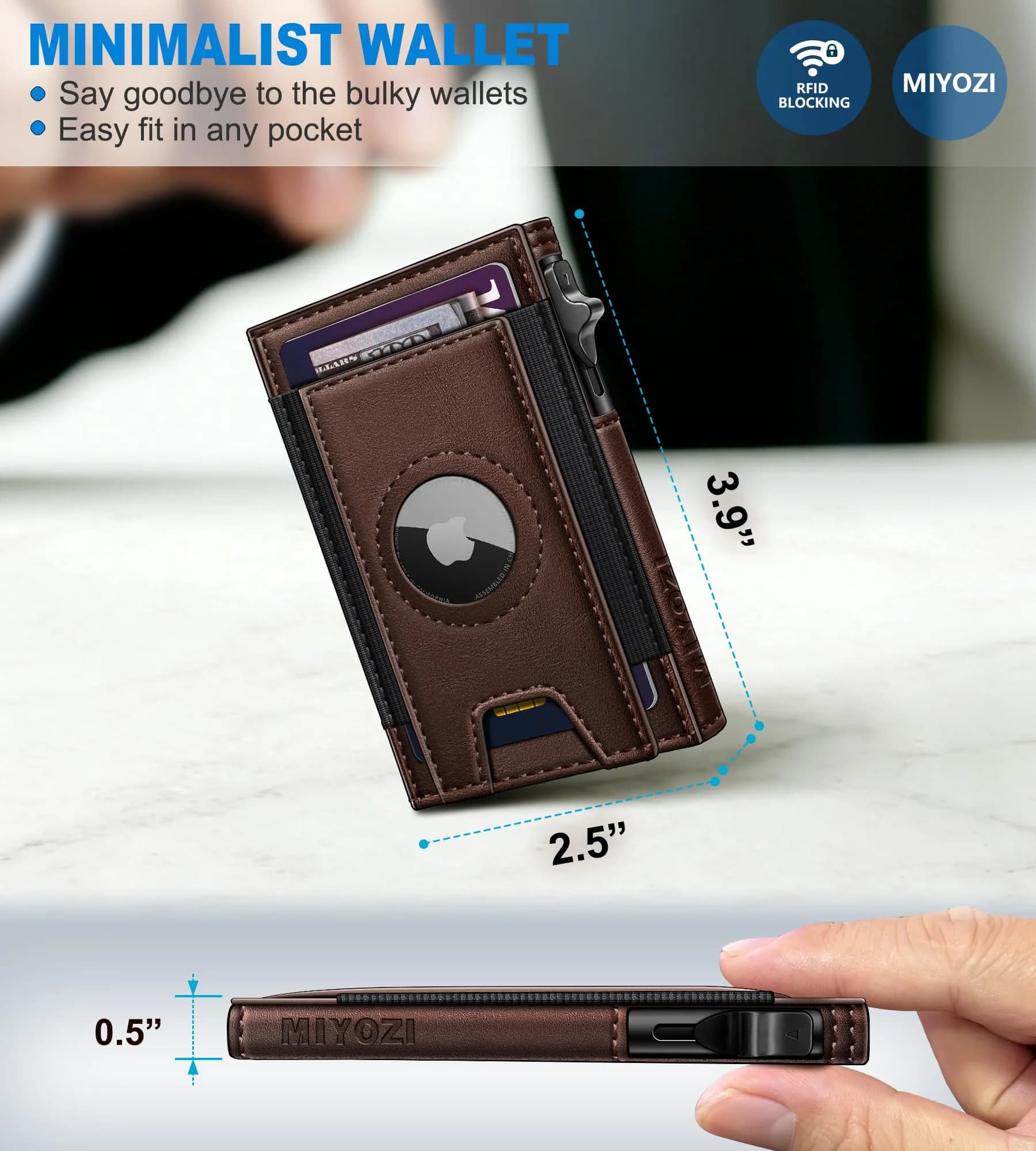 miyozi Airtag Wallet for Men, Slim Pop Up Credit Card Holder RFID Blocking Mens Minimalist wallet for 7-9 Cards ID Window thumbnail 3