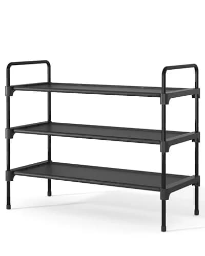 Kitsure 3-Tier Shoe Rack 70.1cm (27.6") Wide | Stackable Black Metal & Fabric Organizer thumbnail 1
