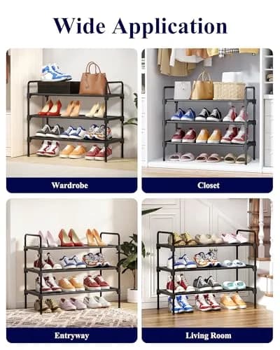 Kitsure 3-Tier Shoe Rack 70.1cm (27.6") Wide | Stackable Black Metal & Fabric Organizer thumbnail 8