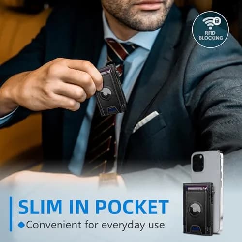 miyozi Airtag Wallet for Men, Slim Pop Up Credit Card Holder RFID Blocking Mens Minimalist wallet for 7-9 Cards ID Window thumbnail 4