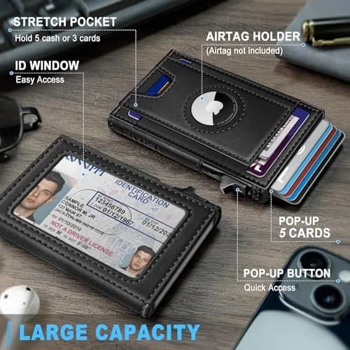 miyozi Airtag Wallet for Men, Slim Pop Up Credit Card Holder RFID Blocking Mens Minimalist wallet for 7-9 Cards ID Window thumbnail 2