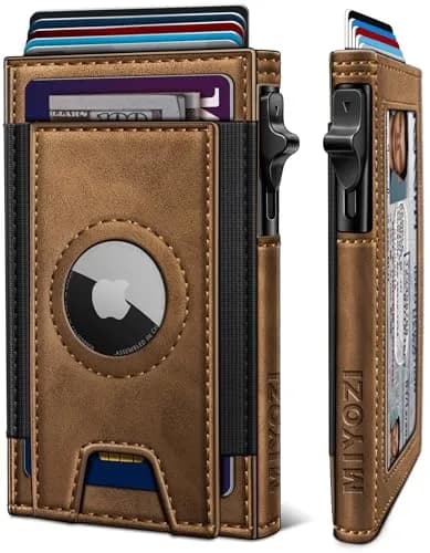 miyozi Slim Airtag Wallet for Men, Red Brick, 10.0 cm (3.9 in) | RFID Blocking Pop-Up Card Holder thumbnail 1