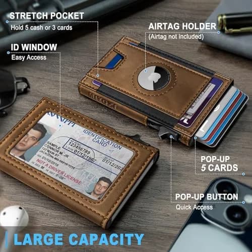 miyozi Slim Airtag Wallet for Men, Red Brick, 10.0 cm (3.9 in) | RFID Blocking Pop-Up Card Holder thumbnail 2