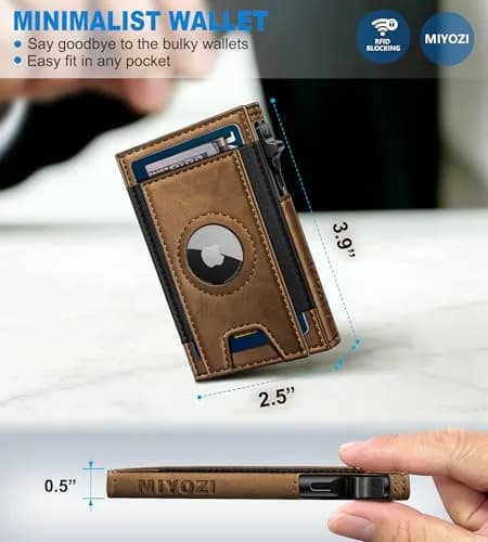 miyozi Slim Airtag Wallet for Men, Red Brick, 10.0 cm (3.9 in) | RFID Blocking Pop-Up Card Holder thumbnail 3