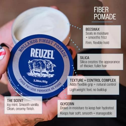 REUZEL Fiber Pomade Strong Hold Low Shine 3.38 oz | Water-Based, Natural Finish, Flexible Control thumbnail 2