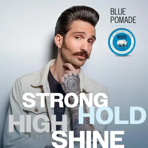 REUZEL Blue Pomade Strong Hold High Shine 3.38 oz | Classic Barber-Style Finish thumbnail 4