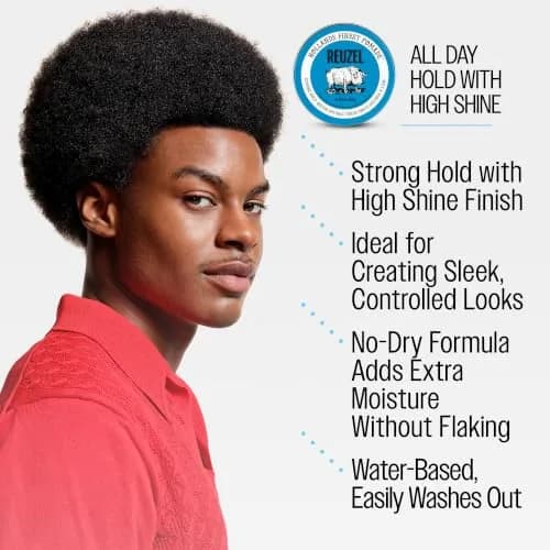 REUZEL Blue Pomade Strong Hold High Shine 3.38 oz | Classic Barber-Style Finish thumbnail 5