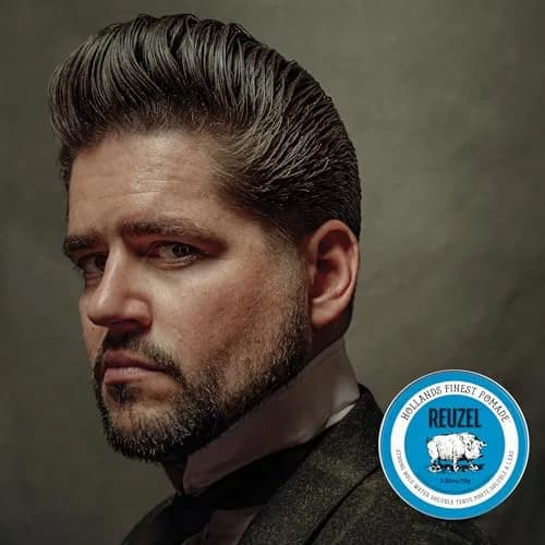 REUZEL Blue Pomade Strong Hold High Shine 3.38 oz | Classic Barber-Style Finish thumbnail 7