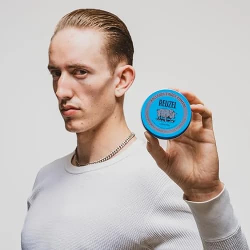 REUZEL Blue Pomade Strong Hold High Shine 3.38 oz | Classic Barber-Style Finish thumbnail 8