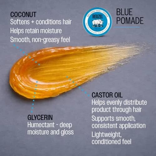 REUZEL Blue Pomade Strong Hold High Shine 3.38 oz | Classic Barber-Style Finish thumbnail 3
