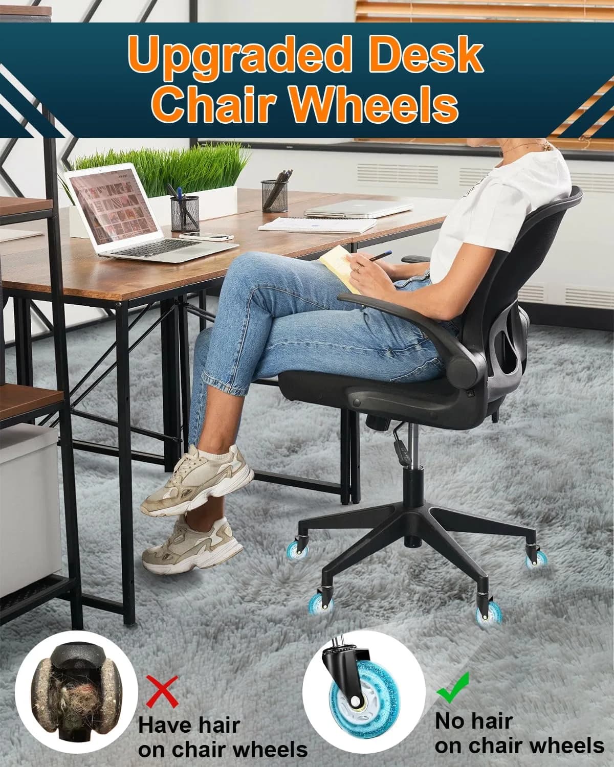 RidRed Heavy Duty Office Chair Wheels | Sparkling Sky Blue Rollerblade Casters (5-Pack) - view 6