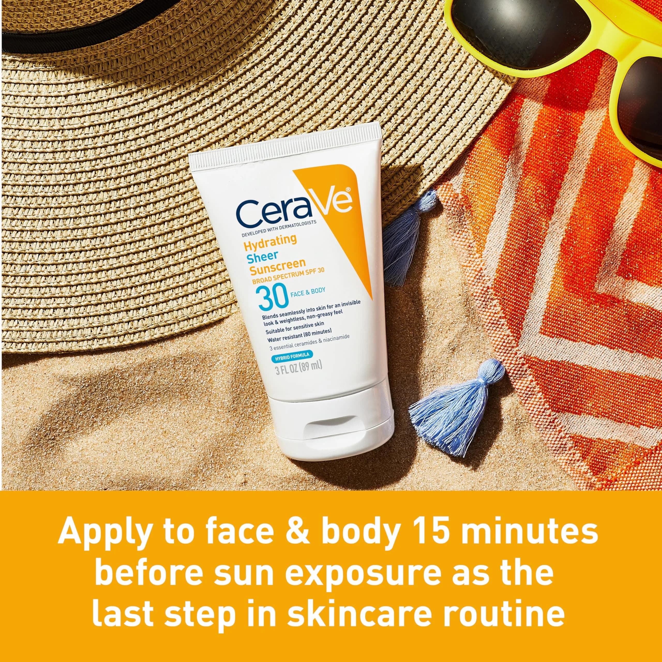 CeraVe Hydrating Sheer Sunscreen SPF 30 with Zinc Oxide & Hyaluronic Acid, 156 ml (5 oz) | Dermatologist-Developed Hybrid Formula - view 2