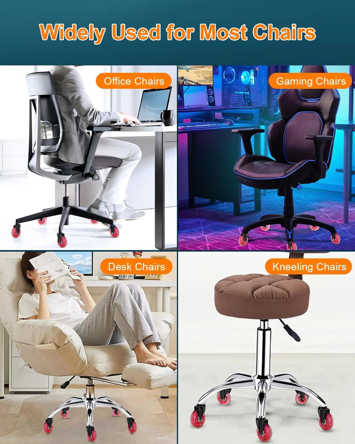 RidRed Red Industrial Caster Wheels (5-Pack) | Smooth Rolling Office Chair Upgrade - view 7