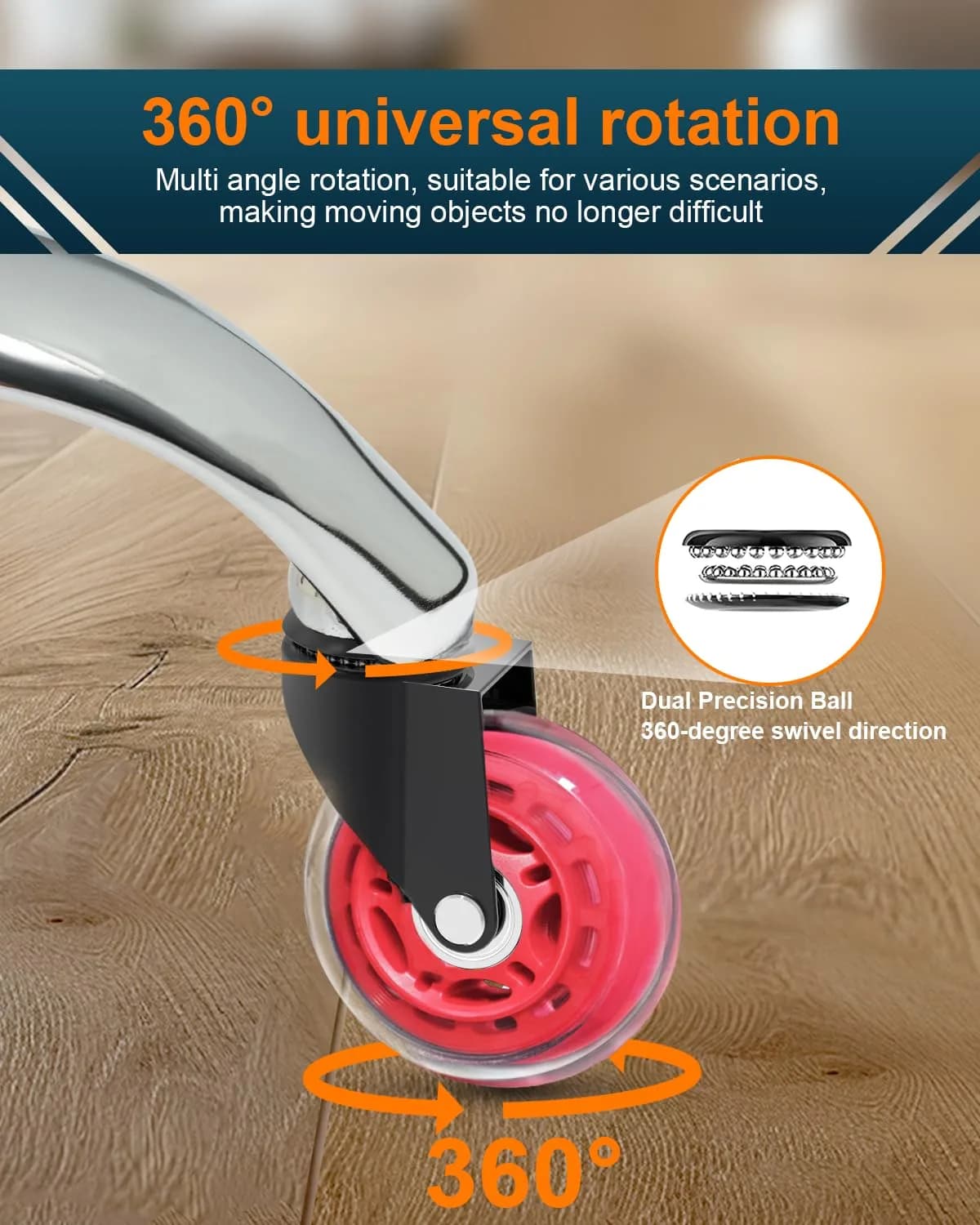 RidRed Red Industrial Caster Wheels (5-Pack) | Smooth Rolling Office Chair Upgrade - view 8