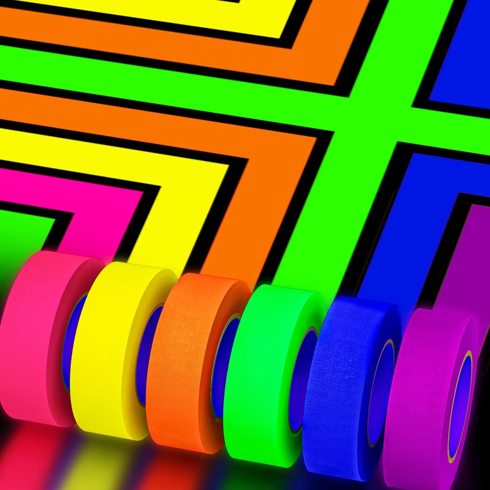 SWRT Neon Gaffer Cloth Tape 6 Rolls, 0.6 in x 16.5 Ft Each | UV Reactive for Parties & Decor