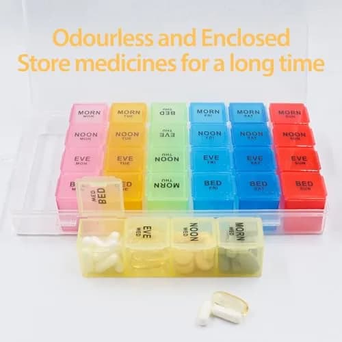 Acquwistach Extra Large Pill Box Weekly Organizer 28 Days | 4 Compartments per Day, Big Storage, Locking Design thumbnail 4