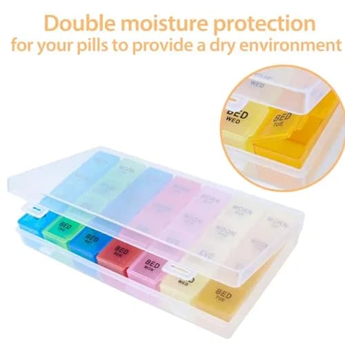 Acquwistach Extra Large Pill Box Weekly Organizer 28 Days | 4 Compartments per Day, Big Storage, Locking Design thumbnail 5