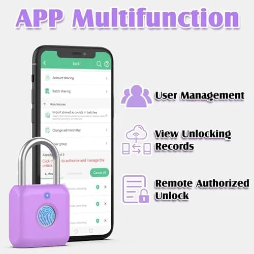 Pothunder Fingerprint Padlock, Smart Lock, Locker Lock, APP Unlock, USB Rechargeable, Lavender Purple | High Recognition Rate thumbnail 7