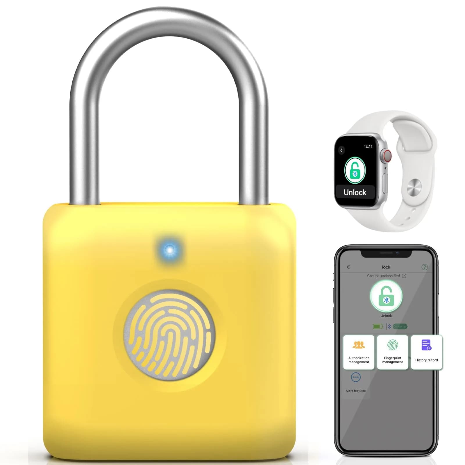 Pothunder Fingerprint Padlock, Smart Lock with APP Unlock, USB Rechargeable, Suitable for Gym Locker, Locker (Lemon Yellow) | Biometric Security — Lemon Yellow