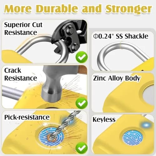 Pothunder Fingerprint Padlock, Smart Lock with APP Unlock, USB Rechargeable, Suitable for Gym Locker, Locker (Lemon Yellow) | Biometric Security thumbnail 4