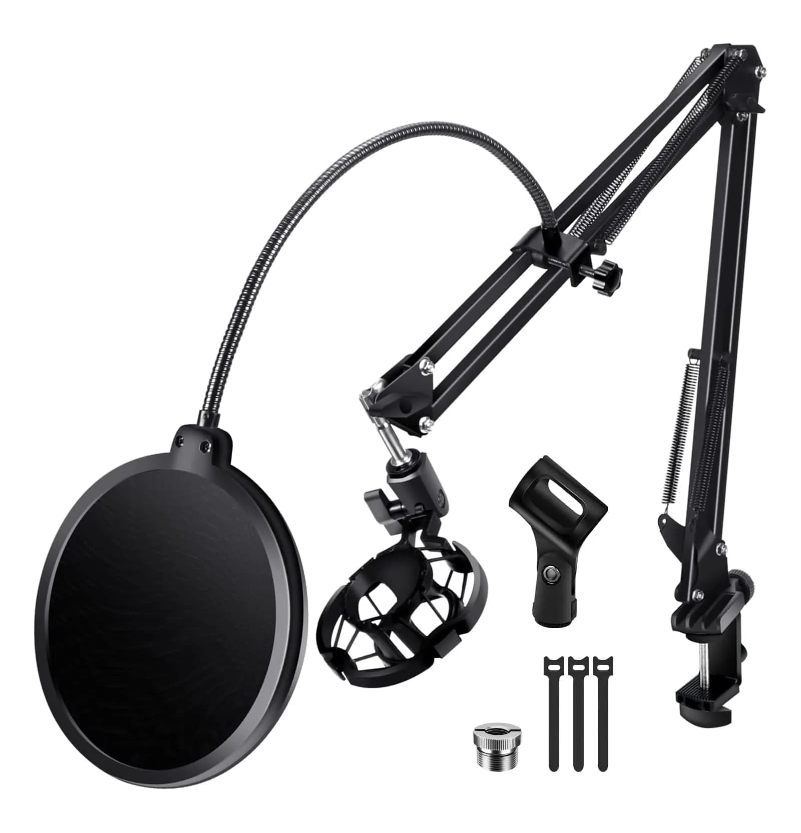 BILIONE Versatile Desktop Microphone Stand Kit with Pop Filter & Shock Mount | 1.12 kg (2.47 lb) Weighted Base — Boom Arm