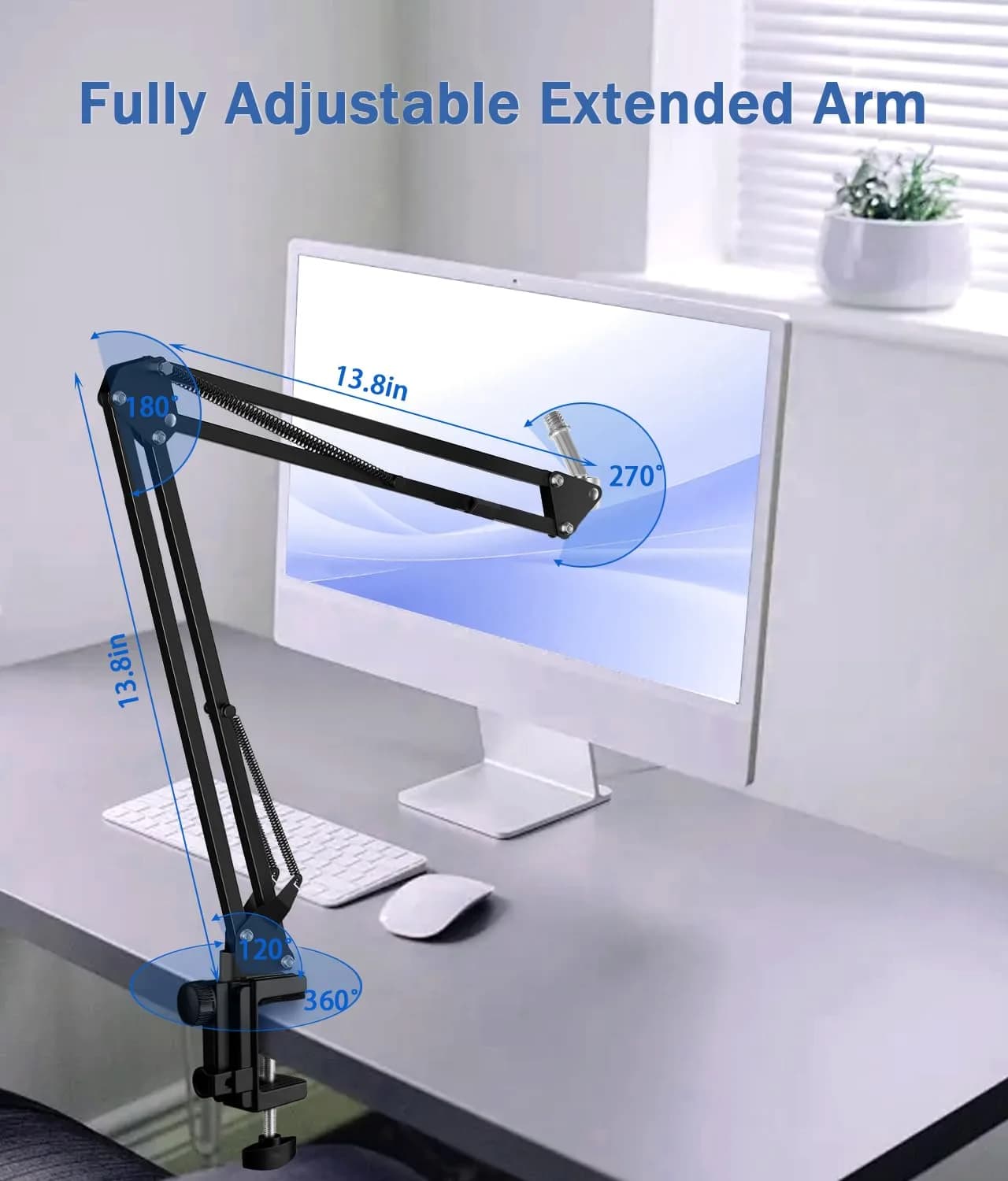BILIONE Versatile Boom Arm Stand for Desk, Adjustable Microphone Stand Kit with Pop Filter, Shock Mount, Mic Clip, Cable Ties, Table Clamp (Black) - view 5