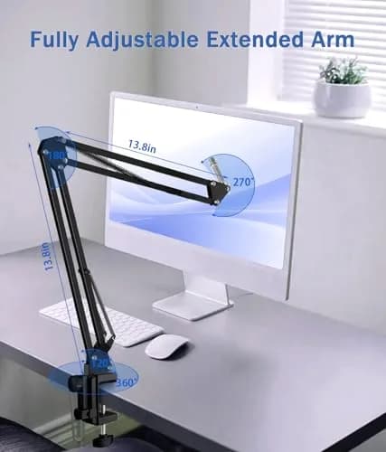 BILIONE Versatile Boom Arm Stand for Desk, Adjustable Microphone Stand Kit with Pop Filter, Shock Mount, Mic Clip, Cable Ties, Table Clamp (Black) thumbnail 5