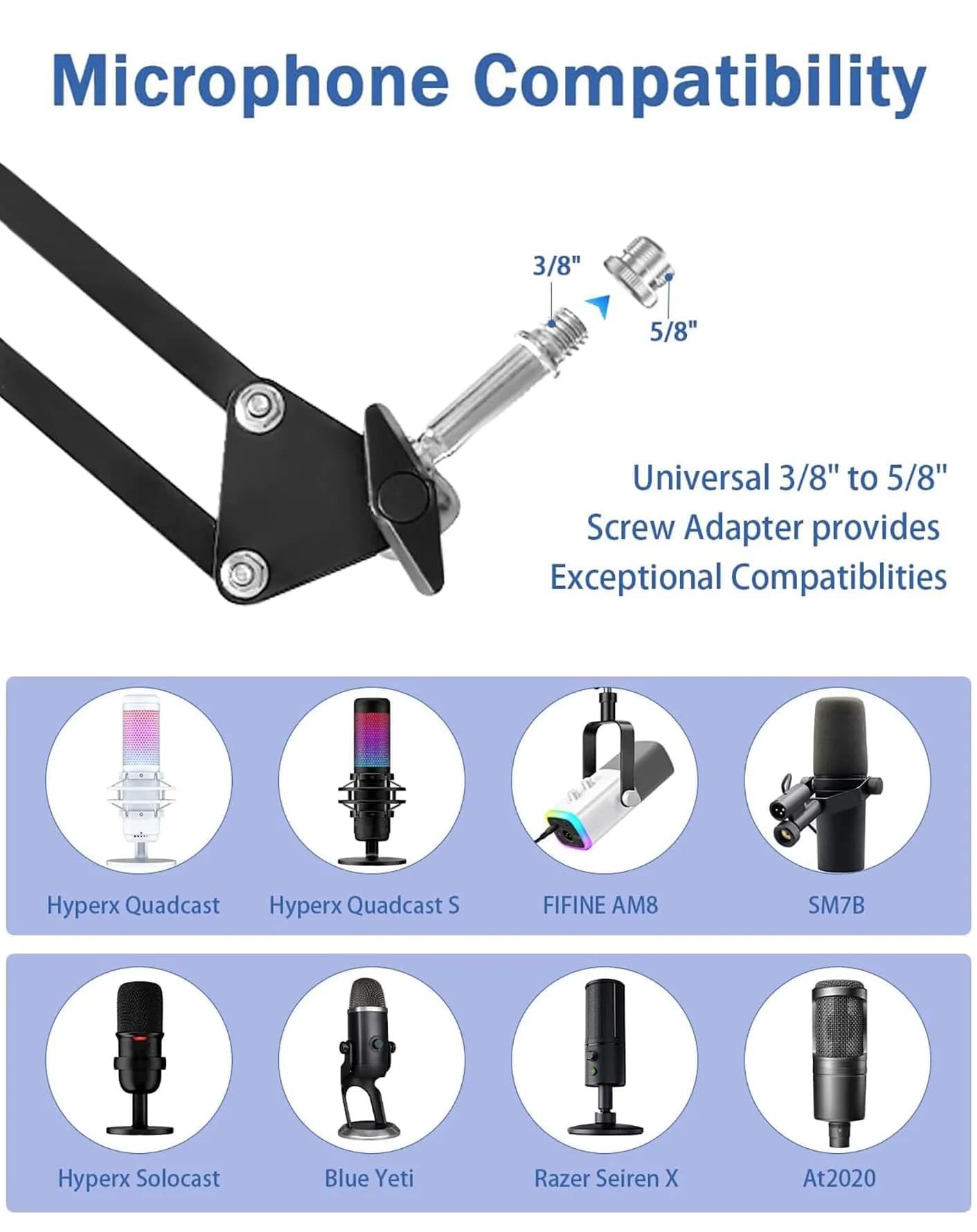 BILIONE Versatile Boom Arm Stand for Desk, Adjustable Microphone Stand Kit with Pop Filter, Shock Mount, Mic Clip, Cable Ties, Table Clamp (Black) - view 6
