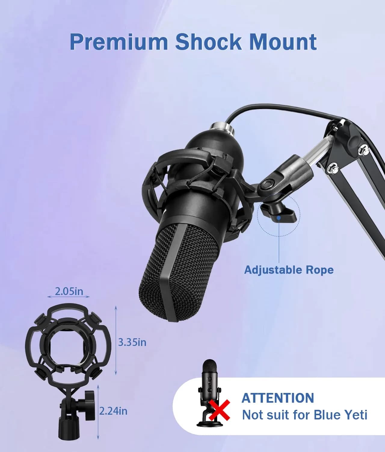BILIONE Versatile Boom Arm Stand for Desk, Adjustable Microphone Stand Kit with Pop Filter, Shock Mount, Mic Clip, Cable Ties, Table Clamp (Black) - view 3