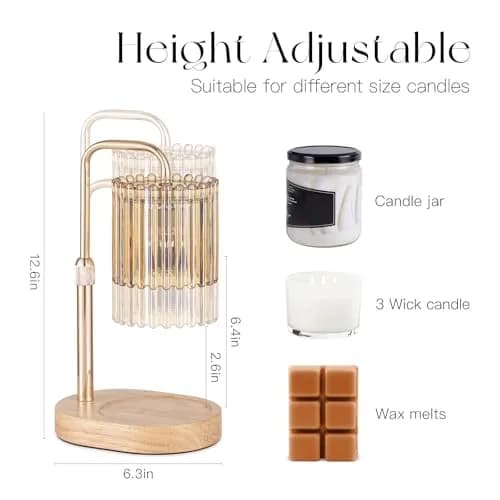 Candeldo Candle Warmer Lamp with Timer: Amber Metal & Glass, Adjustable Height, Safe & Smoke-Free (70-120 chars) thumbnail 5