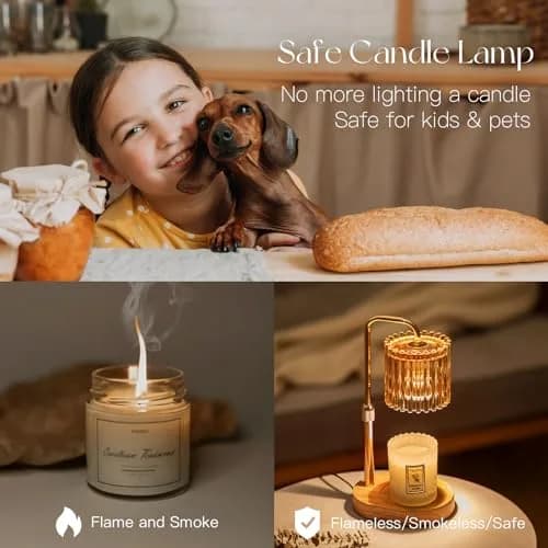 Candeldo Candle Warmer Lamp with Timer: Amber Metal & Glass, Adjustable Height, Safe & Smoke-Free (70-120 chars) thumbnail 6