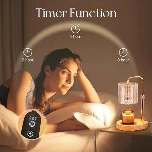 Candeldo Candle Warmer Lamp with Timer: Amber Metal & Glass, Adjustable Height, Safe & Smoke-Free (70-120 chars) thumbnail 3