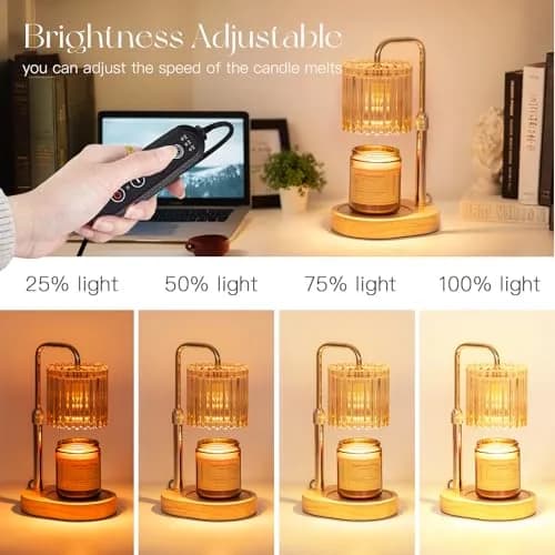 Candeldo Candle Warmer Lamp with Timer: Amber Metal & Glass, Adjustable Height, Safe & Smoke-Free (70-120 chars) thumbnail 4