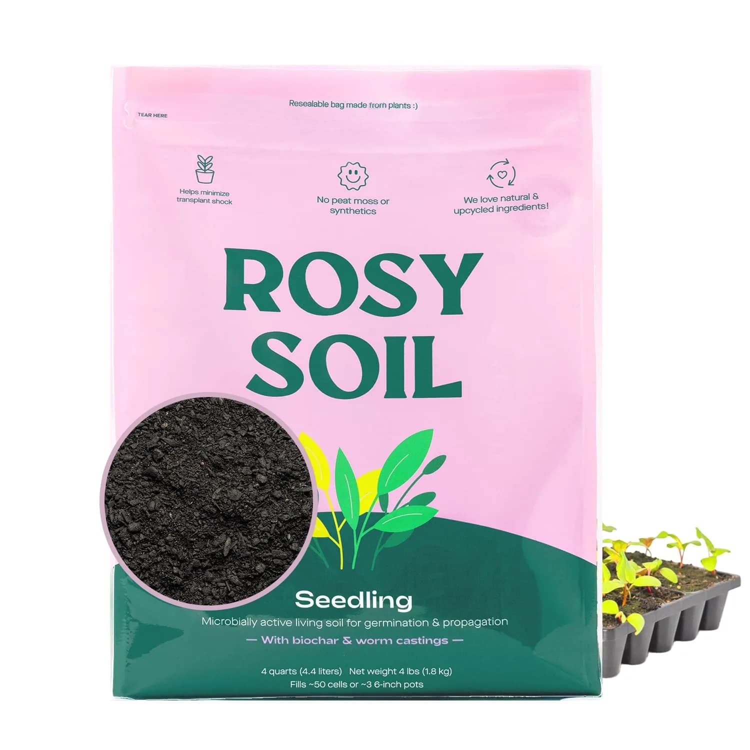 Rosy Soil Seedling Soil Mix 4 Quarts | Organic, Peat-Free, Supports Root Growth