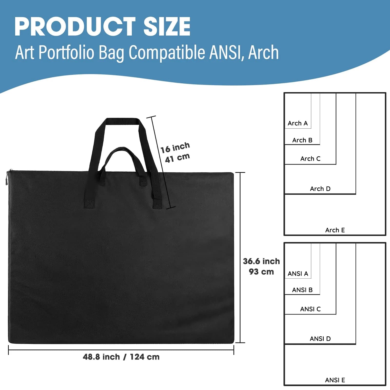 ZKOO 36" x 48" Black Waterproof Art Portfolio Bag - Heavy Duty Canvas Carrier Case - view 2
