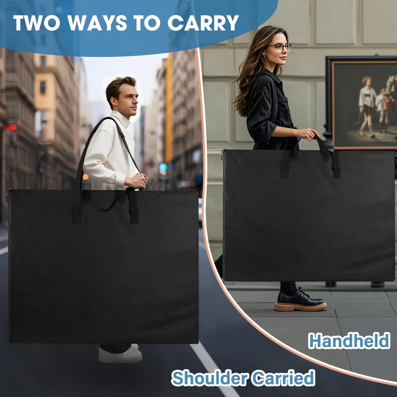 ZKOO 36" x 48" Black Waterproof Art Portfolio Bag - Heavy Duty Canvas Carrier Case - view 3