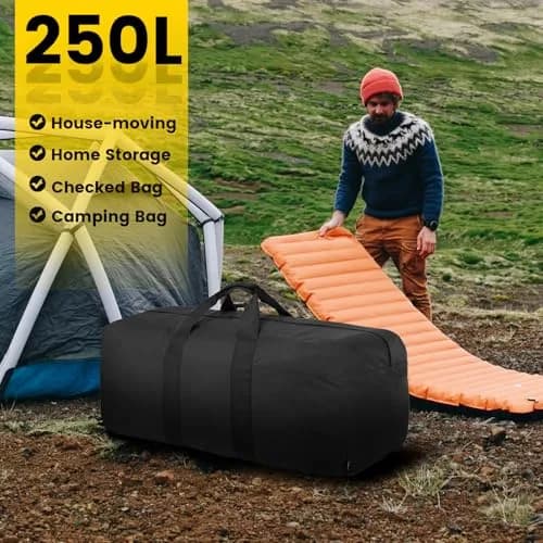 Vorspack 250L Extra Large Duffle Bag for Travel, Camping - Black | Heavy Duty Polyester with Padded Handle thumbnail 6