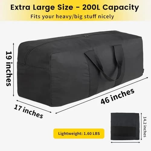 Vorspack 250L Extra Large Duffle Bag for Travel, Camping - Black | Heavy Duty Polyester with Padded Handle thumbnail 2