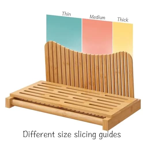 Vriccc Large Bamboo Bread Slicer with Serrated Knife | Adjustable 3 Thickness Sizes, Foldable & Compact (16"L x 10.6"W) thumbnail 5