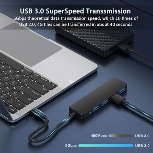 VIENON USB 3.0 Hub 4-Port 5Gbps | 12.7 cm (0.5 in) Slim Body, Plug & Play thumbnail 3