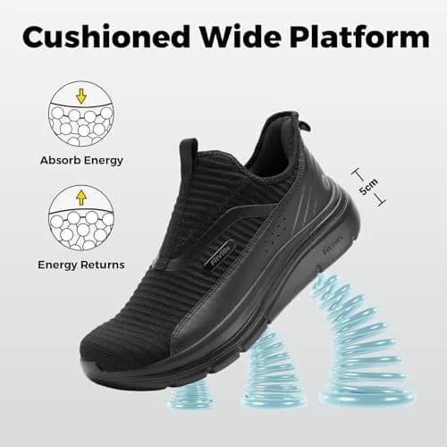 FitVille Men's Extra Wide Slip-On Walking Shoes with Arch Support & Step Ease V2 - 13 X-Wide, Jet Black | Hands-Free Comfort for Foot Pain Relief thumbnail 5