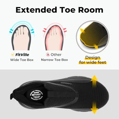FitVille Men's Extra Wide Slip-On Walking Shoes with Arch Support 12.5 Wide | Foot Pain Relief thumbnail 3