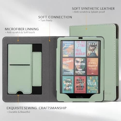 CoBak Case with Stand for Kindle Paperwhite 12th Gen 2024 7" & Signature Edition | Sage Green PU Leather Cover with Auto Sleep Wake thumbnail 3
