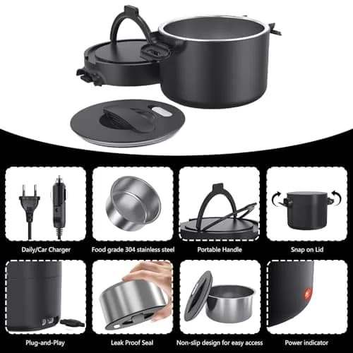 Budth Electric Lunch Box 1.5L | Portable Car & Office Food Warmer with Stainless Steel Container thumbnail 5