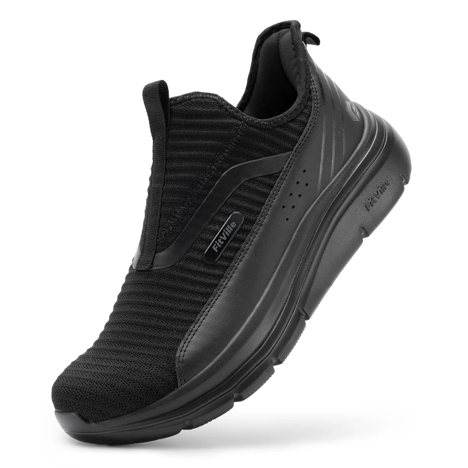 FitVille Men's Extra Wide Slip-On Walking Shoes with Arch Support | 26.9cm (11.5 X-Wide) Jet Black — Jet Black