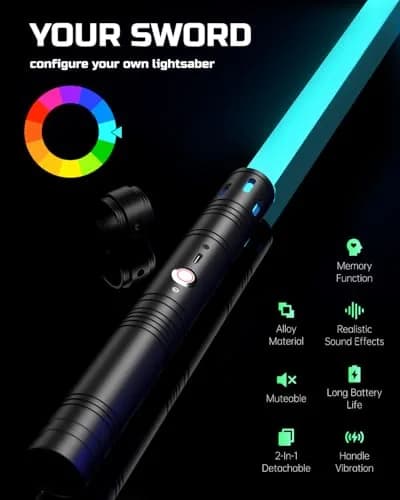 Viglaschill Dueling Lightsaber Set with Metal Hilt & Detachable Double Blades | RGB 15 Color, FX Sound, USB-C Rechargeable for Kids thumbnail 5