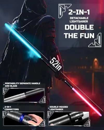 Viglaschill Dueling Lightsaber Set with Metal Hilt & Detachable Double Blades | RGB 15 Color, FX Sound, USB-C Rechargeable for Kids thumbnail 3