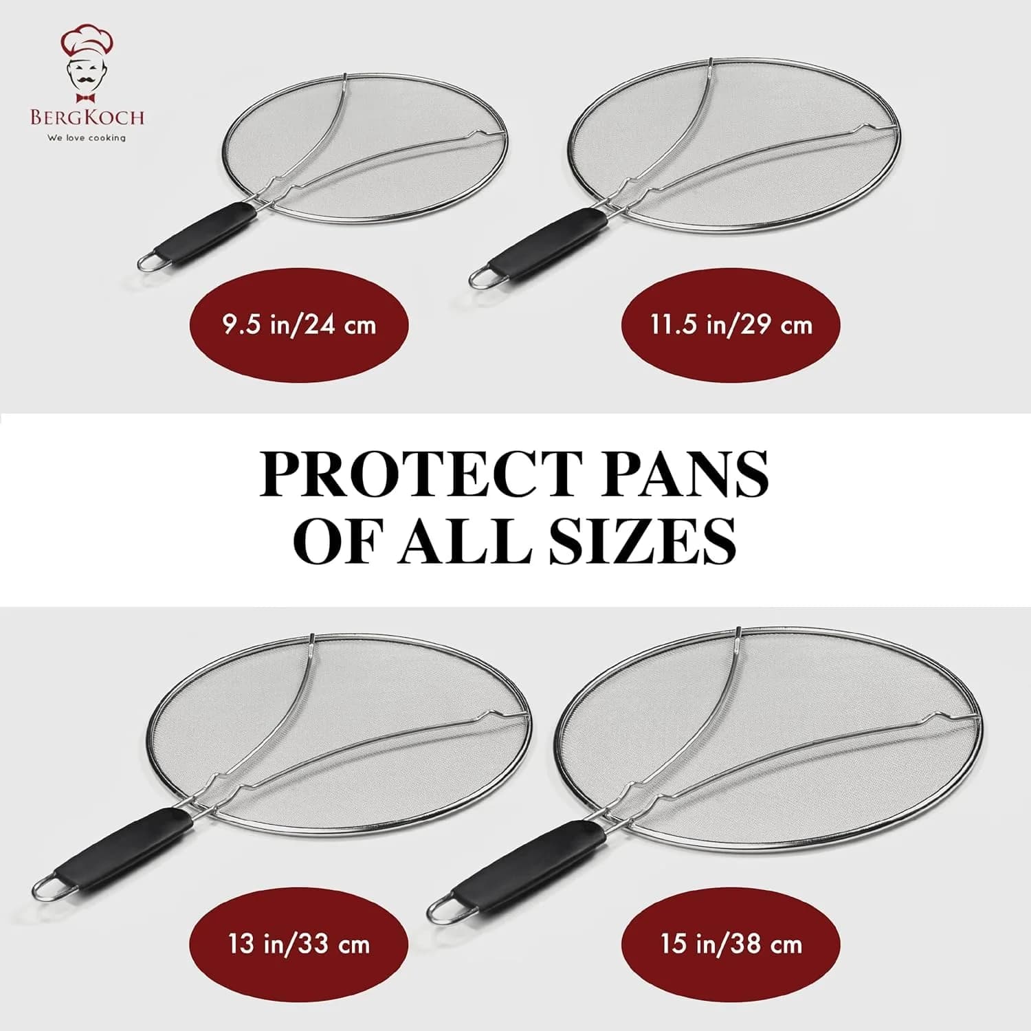 BergKoch Splatter Screen Set of 3 (9.5/11.5/13 Inch) Stainless Steel Grease Guard | Prevents Oil Splatter During Cooking - view 9