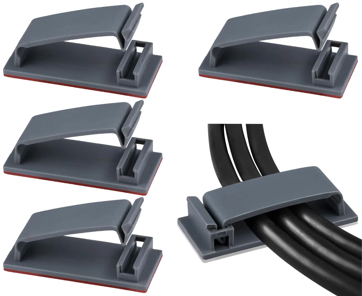 SOULWIT Self Adhesive Cable Management Clips Grey 50Pcs | Organizes TV PC Ethernet Cables Under Desk - main product image